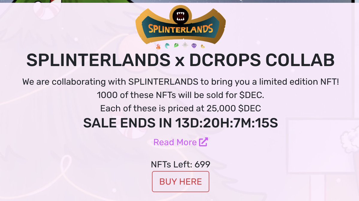 🚨🚨SPLINTERLANDS X DCROPS COLLAB LIVE NOW

30% of 🫒  olive trees have already sold

This is one of the biggest partnerships to accept DEC token outside of the Splinterlands ecosystem

100% of DEC will be burned

Go support this historic partnership <a href="/d_crops/">dCrops</a> 

#splinterlands