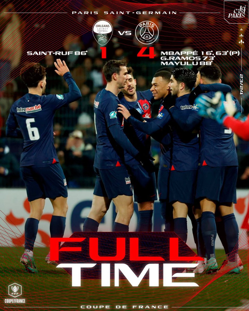 ¡Victoria y clasificación del PSG en la Copa de Francia! ❤️💙

#USOPSG I #CDF 1️⃣:4️⃣