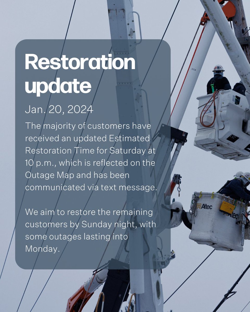 PGE crews continue to make restoration progress today. Get the latest as of 1 p.m. to set expectations.