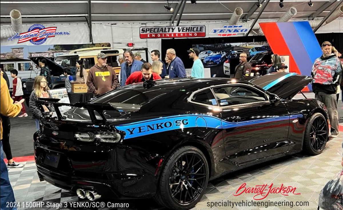 Day 1 @Barrett_Jackson👍🏼

2024 supercharged  2024 1500HP Stage 3 #YENKO/SC® #Camaro & 700HP Yenko/Sc® #Tahoe & #Suburban!

#specialtyvehicleengineering #hamburgersuperchargers #collectible #nitto #brembo
#hamburgerssuperchargers #barrettjackson #weekend #saturday