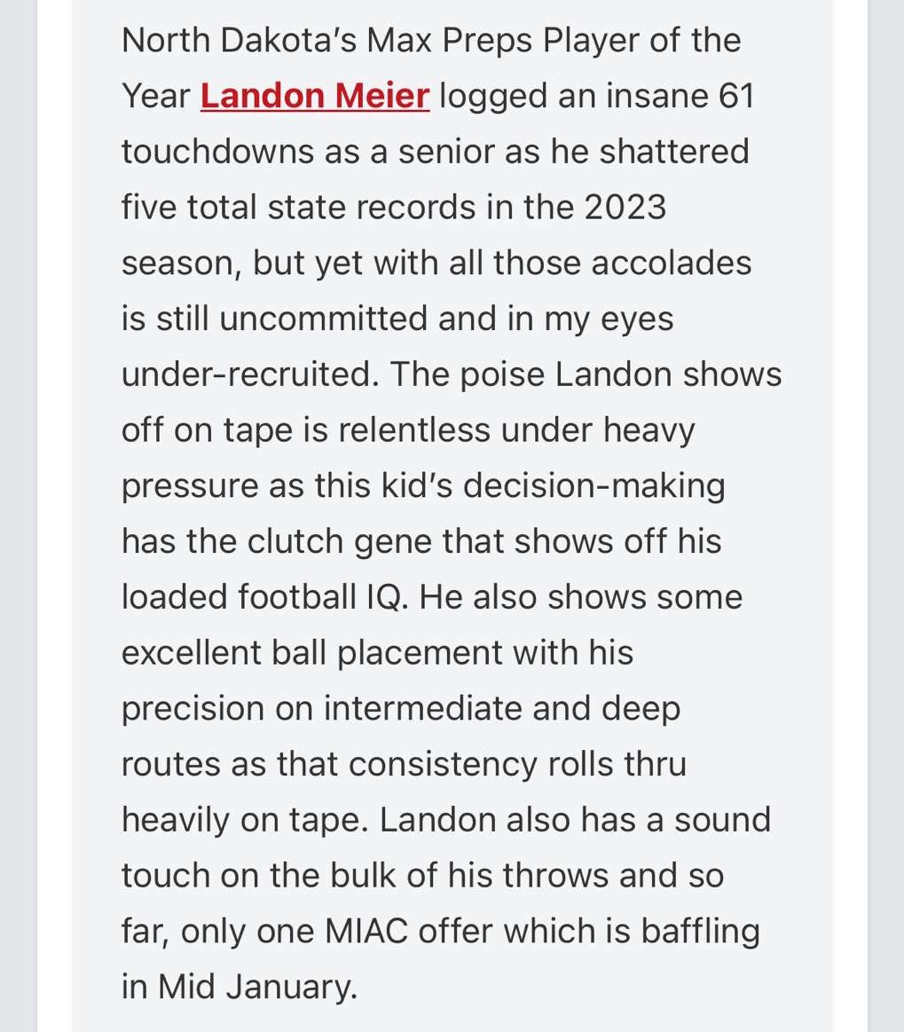 Thanks for the great article!! <a href="/NWahlScouting/">Nate Wahl</a> <a href="/PrepRedzoneDAK/">Prep Redzone Dakotas</a>