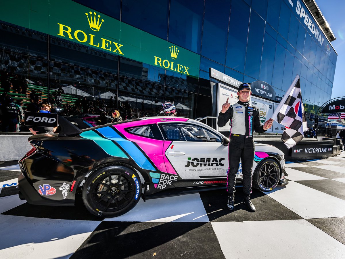 FordRacing's tweet photo. #IMSA | A solid @IMSA VP Racing SportsCar Challenge season-opening performance by Luca Mars and @KohR_MS, which helped deliver the first victory of the all-new Mustang GT4 at @daytona! #bredtoracefp https://t.co/U6dfU7WxsZ