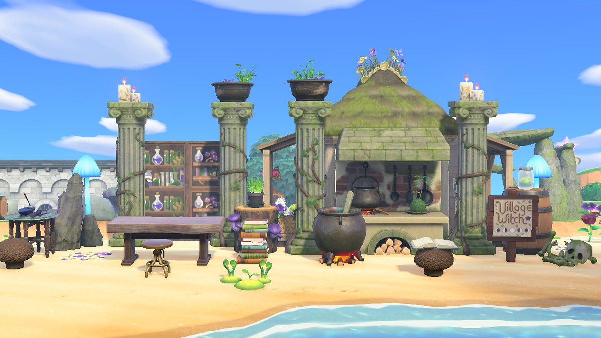 StarryRavyn's tweet photo. I did this around Halloween but never posted! Oops! :( My beach got a little witchy. #AnimalCrossing #ACNH #NintendoSwitch #acnhinspo https://t.co/N5o6R2Lerx