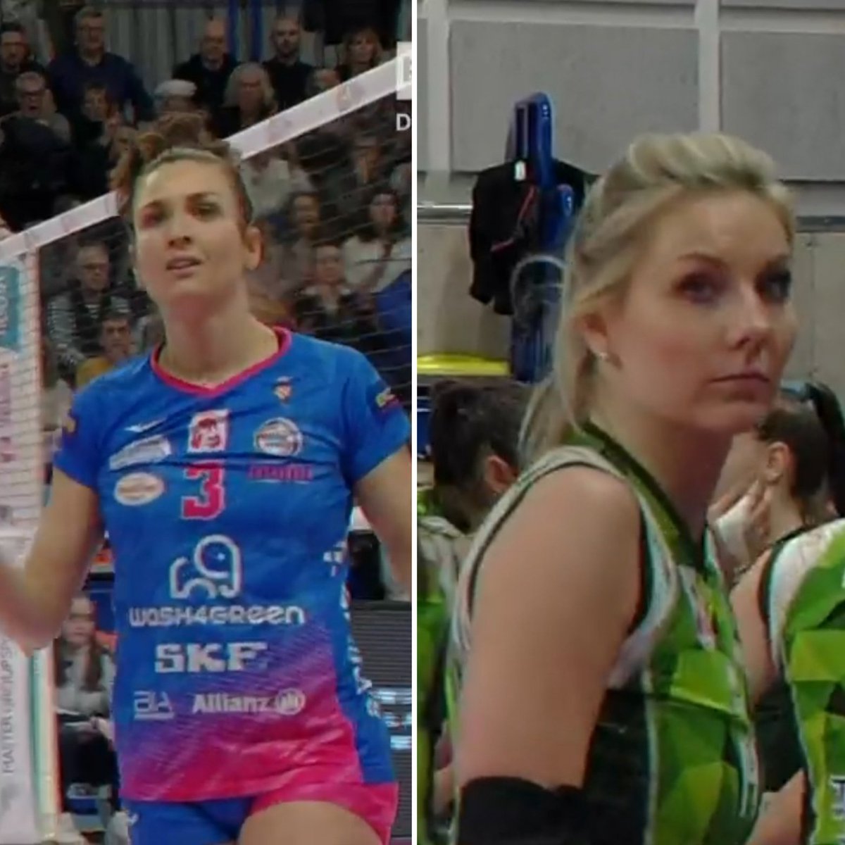 darkokerim's tweet photo. Ed è anche stata la sfida tra le palleggiatrici rivali: #Igorine da scudetto 💚🤍❤️ #Dijkema 💚 XIV #Cambi 💙 3 https://t.co/7Gz0g22ptM