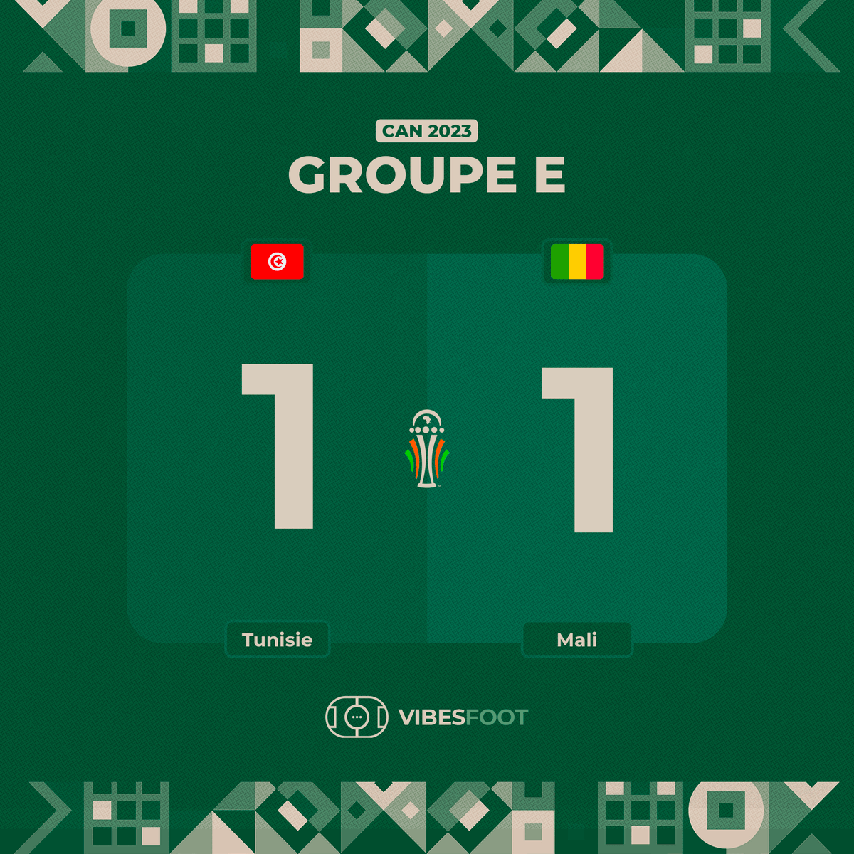 ⏱ TERMINÉ I 🇹🇳 1-1 🇲🇱 Pas de vainqueur dans le choc des Aigles. #CAN2023