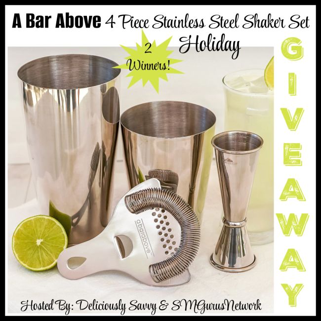 A Bar Above 4 Piece Stainless Steel Shaker Set Holiday #Giveaway Ends 1/26/2024 @DeliciouslySavv @ABarAbove #ABarAbove buff.ly/3RPQ39C