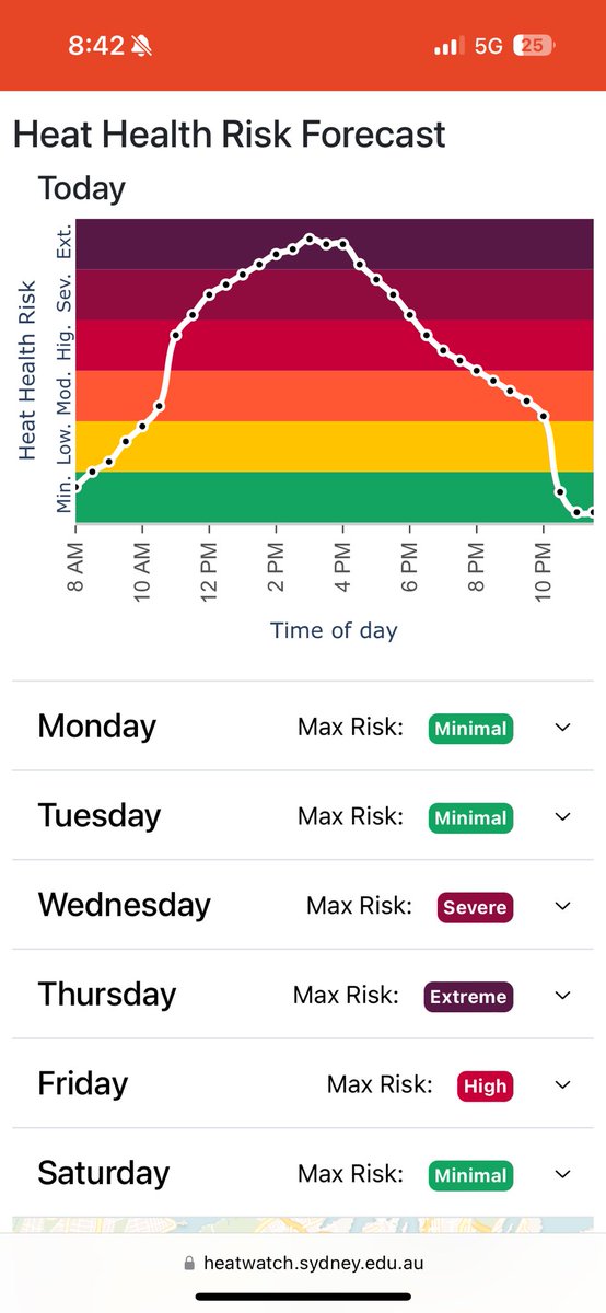 Today will be a scorcher across Sydney Use our #HeatWatch app to get your personalised heat stress risk score Free, easy-to-use, gives 7-day forecast, tailored advice, & multiple profiles to keep an eye on loved ones heatwatch.sydney.edu.au @FedericoTartar1 @HeatHealth_USYD