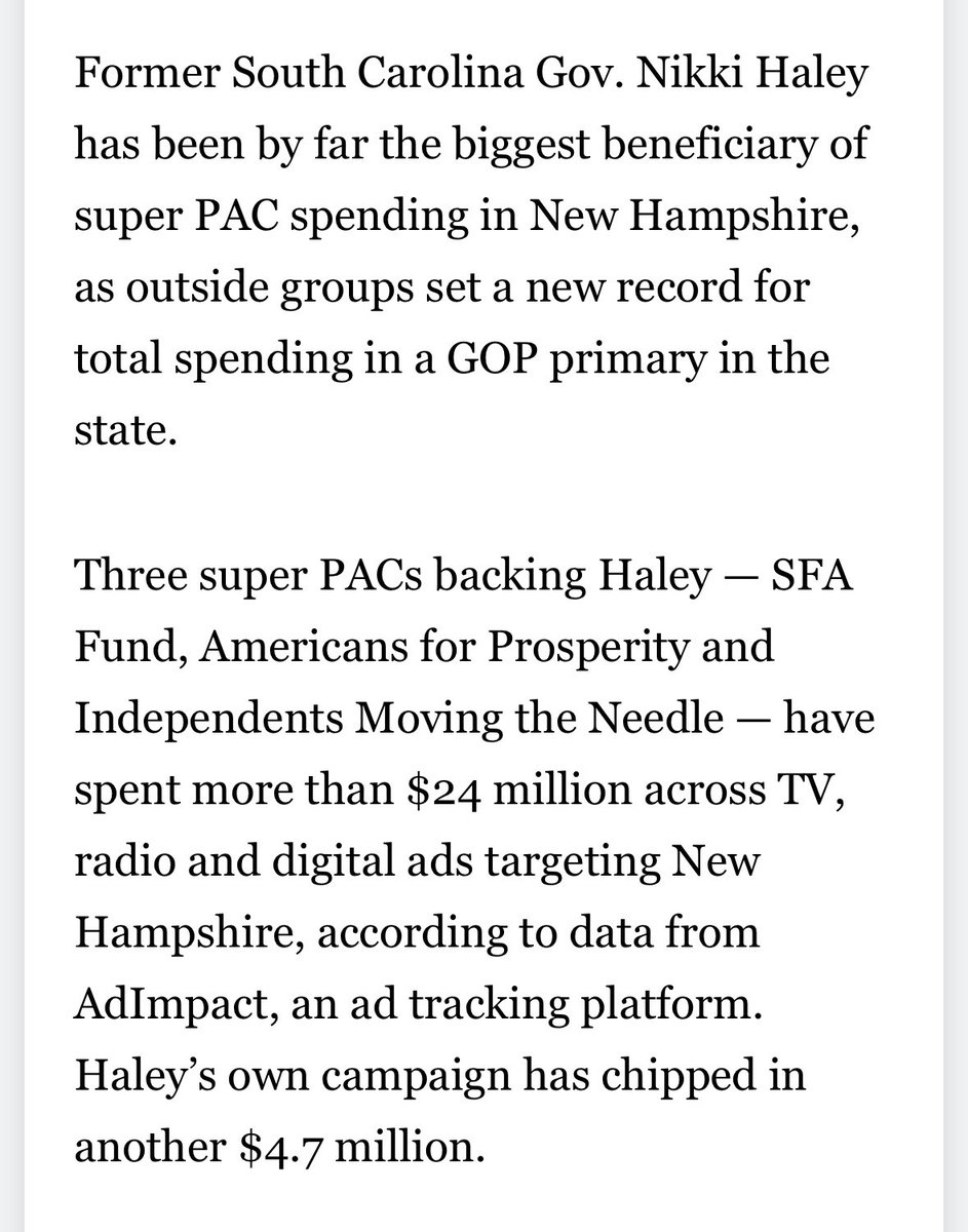 NEW: Nikki Haley is by far the biggest spender in New Hampshire — with her super PACs spending over $24 million on her behalf.