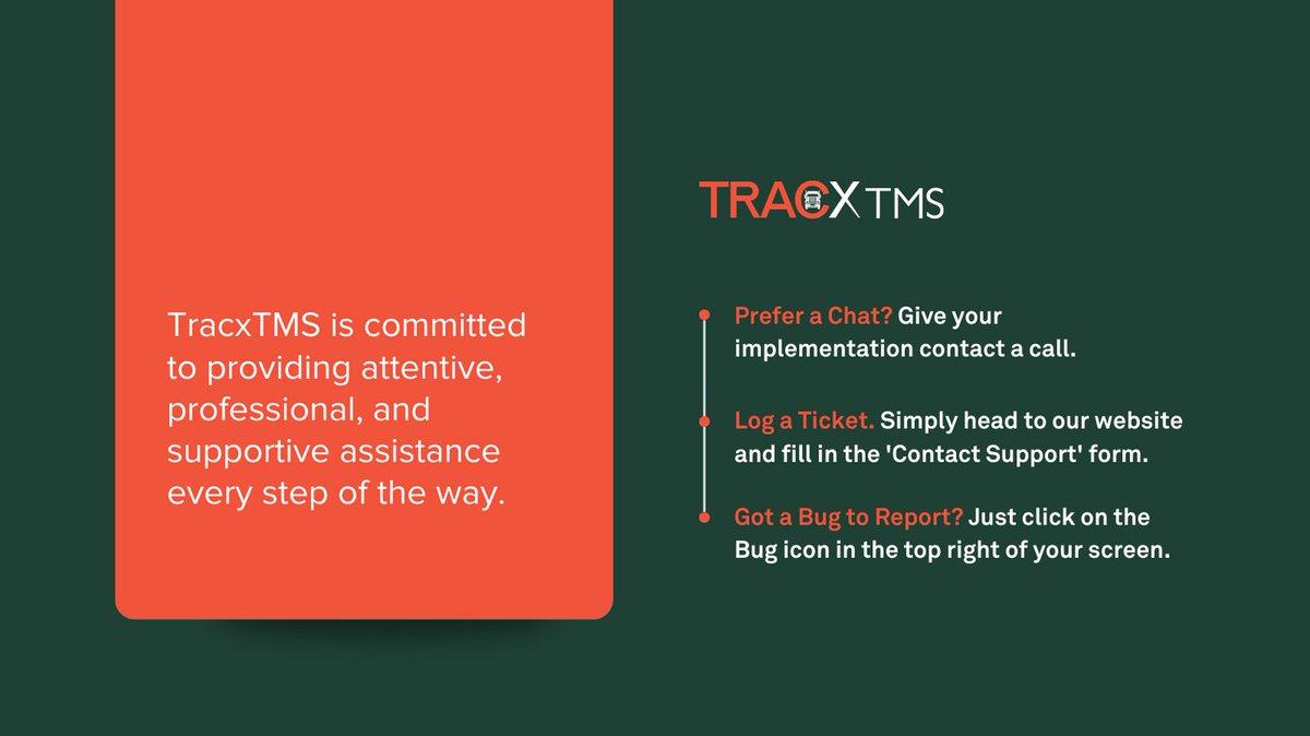 TracxSystems's tweet image. TracxTMS is committed to providing attentive, professional, and supportive assistance every step of the way! 🛣️

_______________

#TracxTMS #TransportationSoftware #supplychain #supplychaintechnology #logistics
