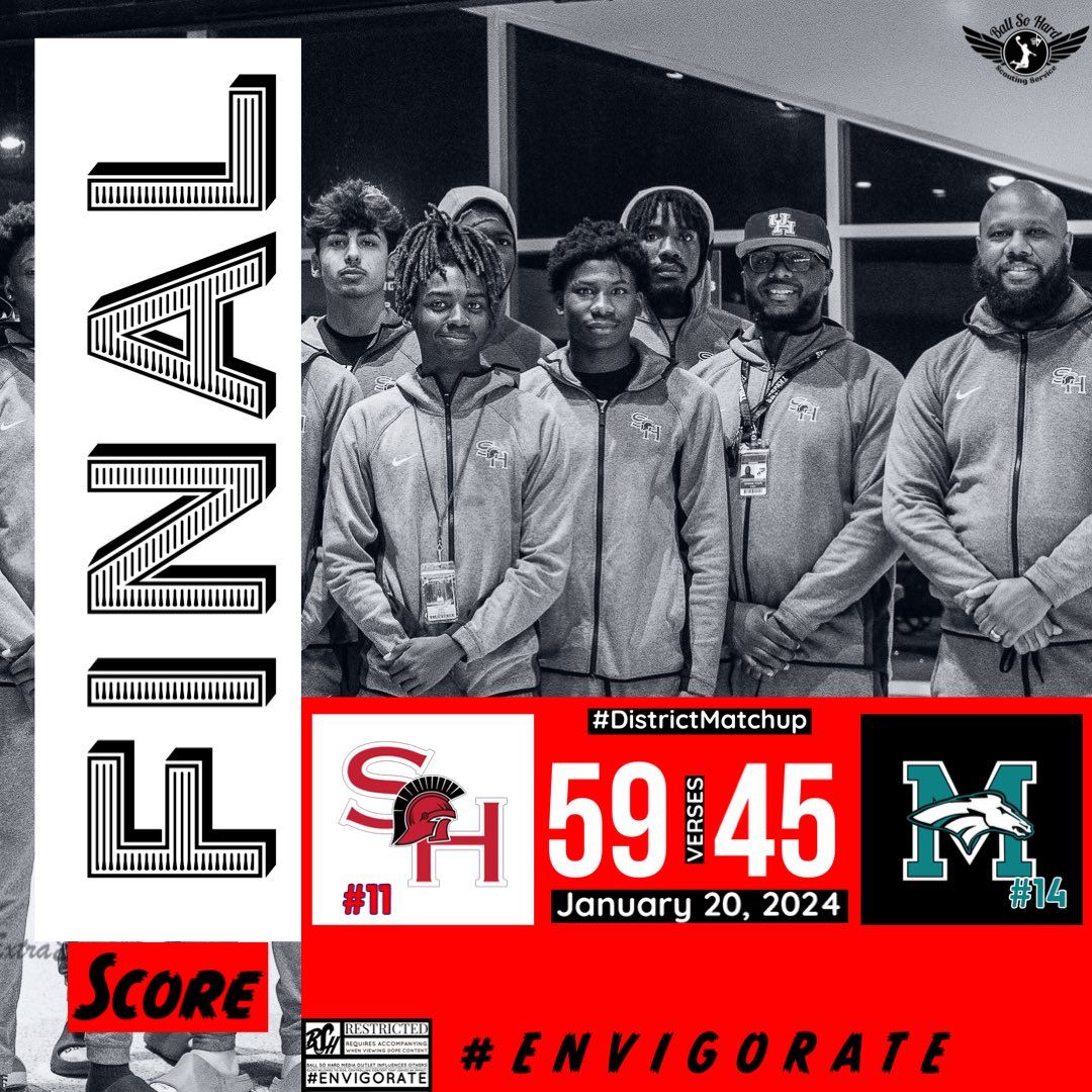 GDayHoopScout's tweet photo. 6A-22 Matchup 
First place for round of District play was at stake. #11 @SoHoBasketball stays undefeated in district as they defeated #14 @Mav_Hoops.

@Shot30Clock Top 25 UIL 6A Team Rankings - Week 10!

#Envigorate || @BallSoHardSS https://t.co/PNQ64tiq4A