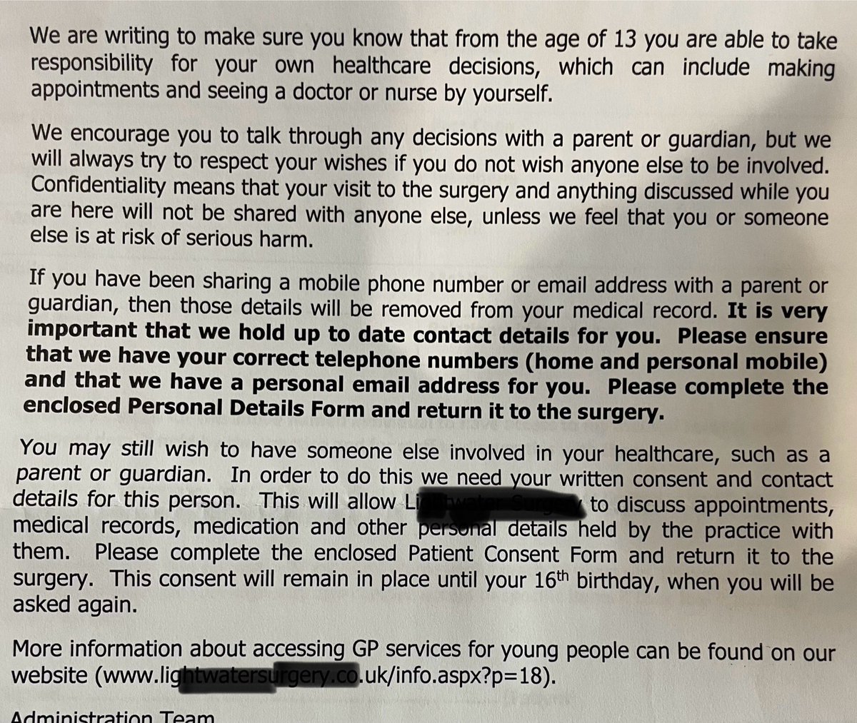 My 12 year old son received this letter from our GP practice this morning. Is there anyone else out there who’s 12 year old received anything like this before their 13th birthday? I’m shocked. This is so sinister.