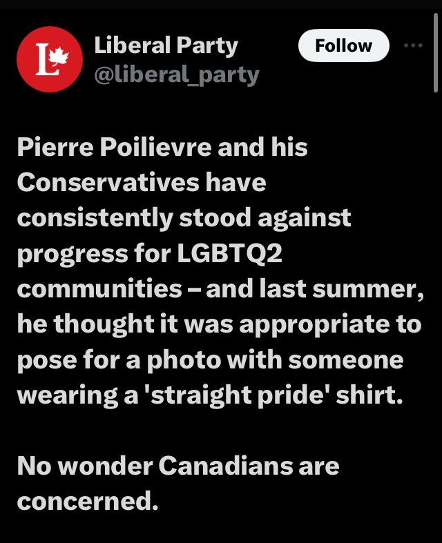 The biggest pain in the rear end for Canadians when the Trudeau Liberals are behind the Poilievre Conservatives in the polls will be the incessant & increasingly desperate comms from the LPC shamelessly using hot button issues to rally their base.