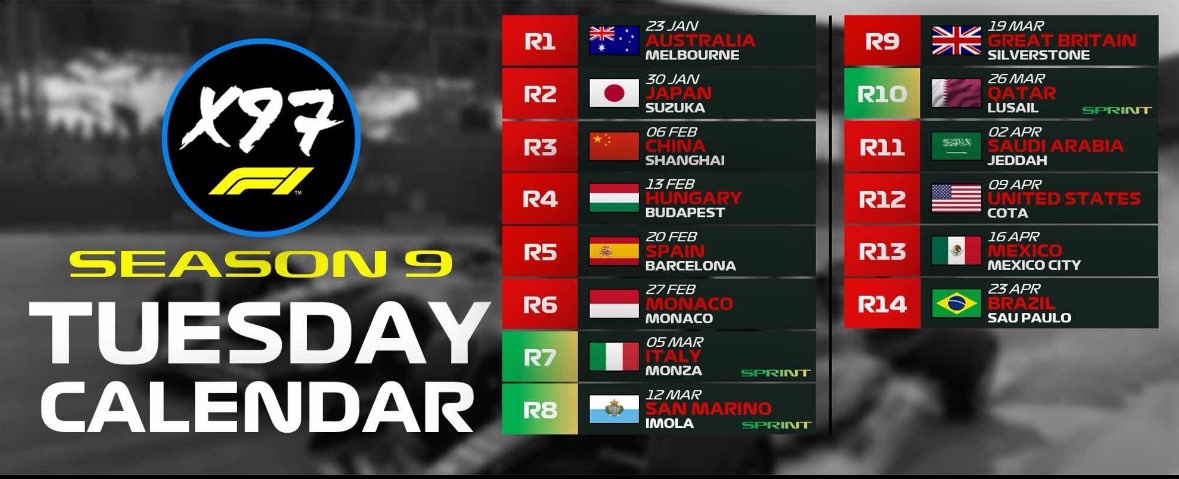 X97Racing's tweet photo. New season announcement 
PLUS new driver lineup for our 
Tuesday Tier. Tuesday Tier is looking strong this season and a new calendar for entertaining races the whole season.💪🏽💪🏽🔥🔥 https://t.co/E4QWyvyT6l