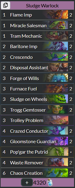 D0nkeyHS's tweet photo. Hit top 10 Aggro Sludge. Chunky minions <3

11-6 with this exact list

35-23 with my most played list, 29/30 this list. ~60% over 100-150 games across all lists.

https://t.co/PZeJGpVnb5 https://t.co/lNcv1jB0Aj