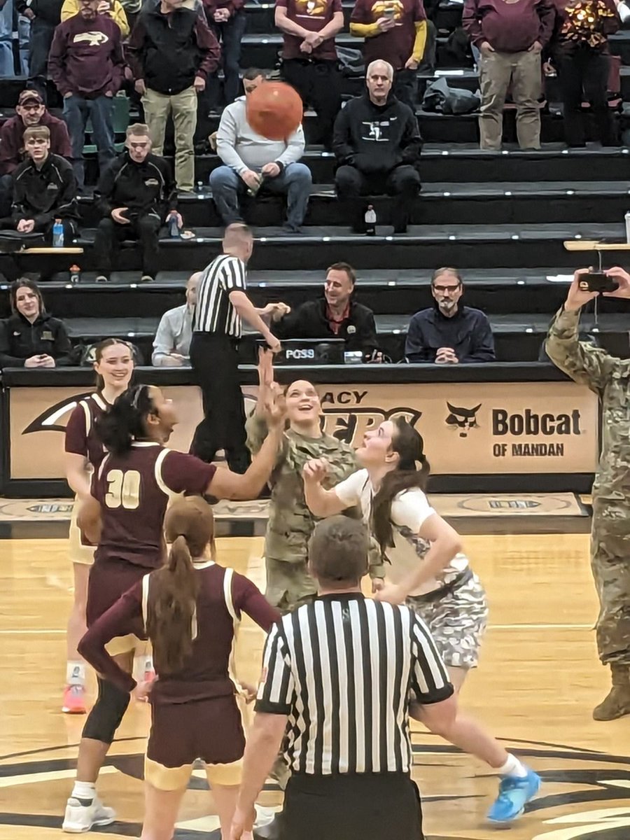 LEGACYGBB's tweet photo. Yesterday was our military appreciation night. @jaidenbaker_ (2021 Legacy Grad) tossed the honorary jump ball.  Jaiden is currently serving in the North Dakota Army National Guard. Thank you Jaiden and thank you to all past and present service members! https://t.co/pJmo5SR78m