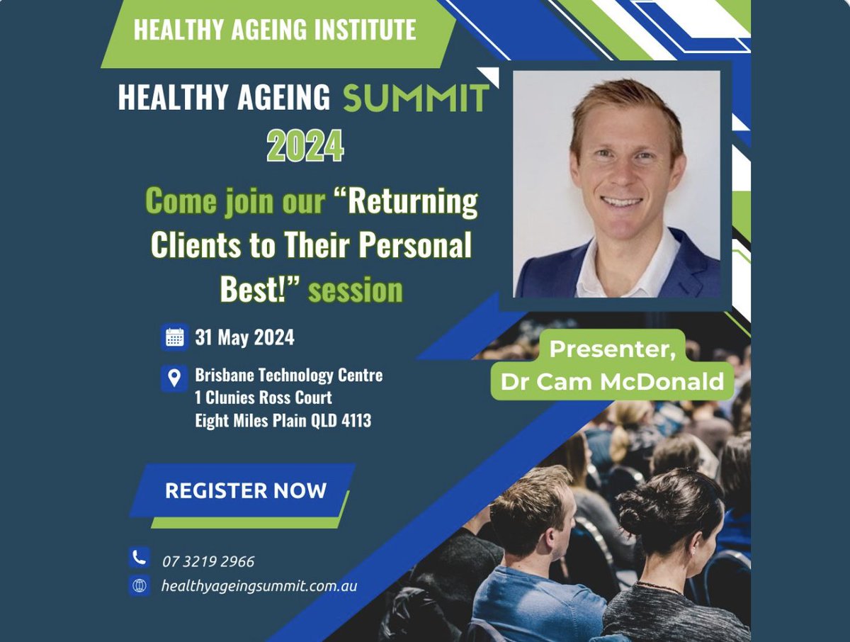 Dr. Cam McDonald will be presenting at this year's Healthy Aging Summit: "Returning Clients to their Personal Best"

To register for The Healthy Aging Summit, click here:
perform-better.com.au/product/health…
#healthyageing #performbetterau #fitfam