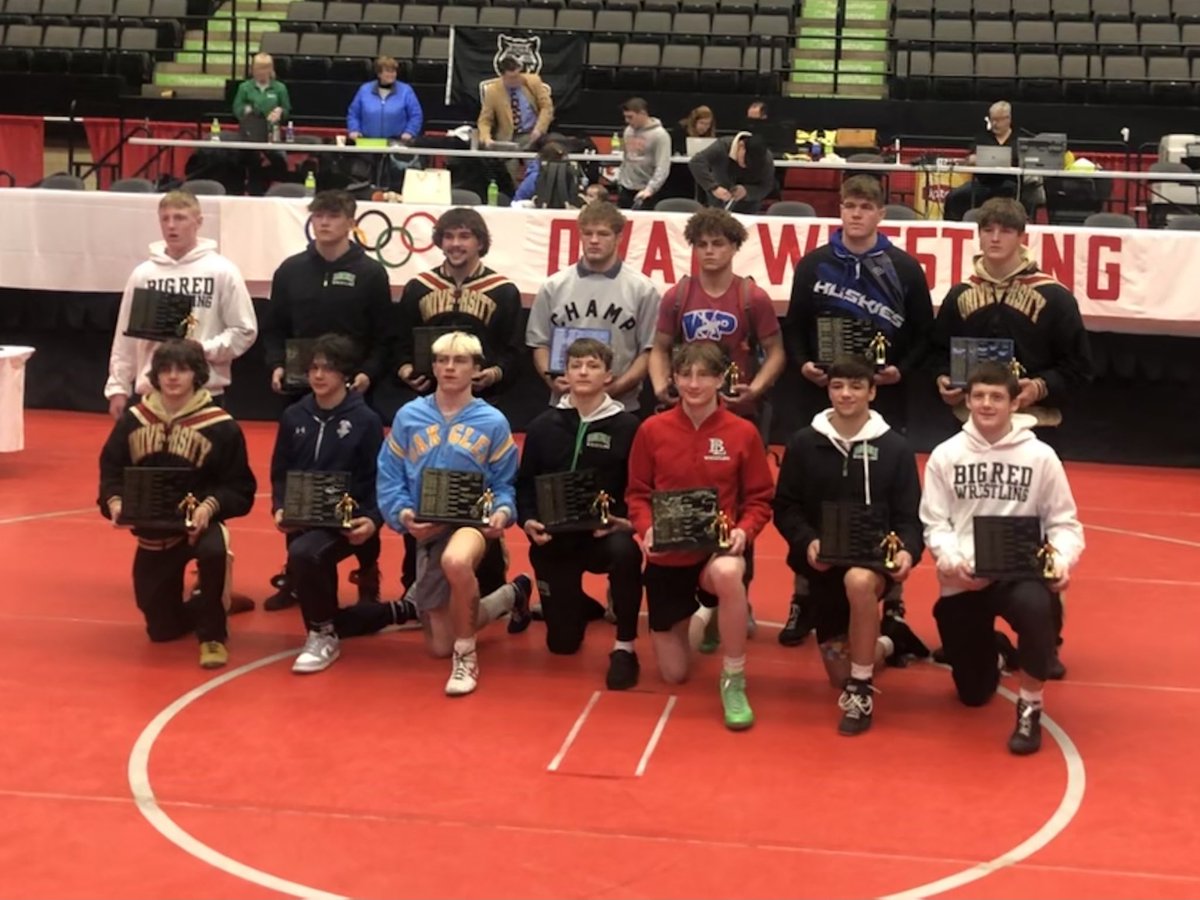 Here’s the 14 OVAC wrestling champions crowned Saturday night. 
University’s Brock Kehler wins the Hercules Award (5 pins in 3:39) while Parkersburg South’s Gage Wright, ranked #1 nationally at 175, is the Bierkortte winner as most outstanding wrestler.