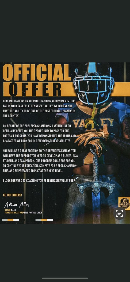 #AGTG after a great conversation with @CoachQuanTVP I’m blessed to receive an offer from Tennessee valley prep