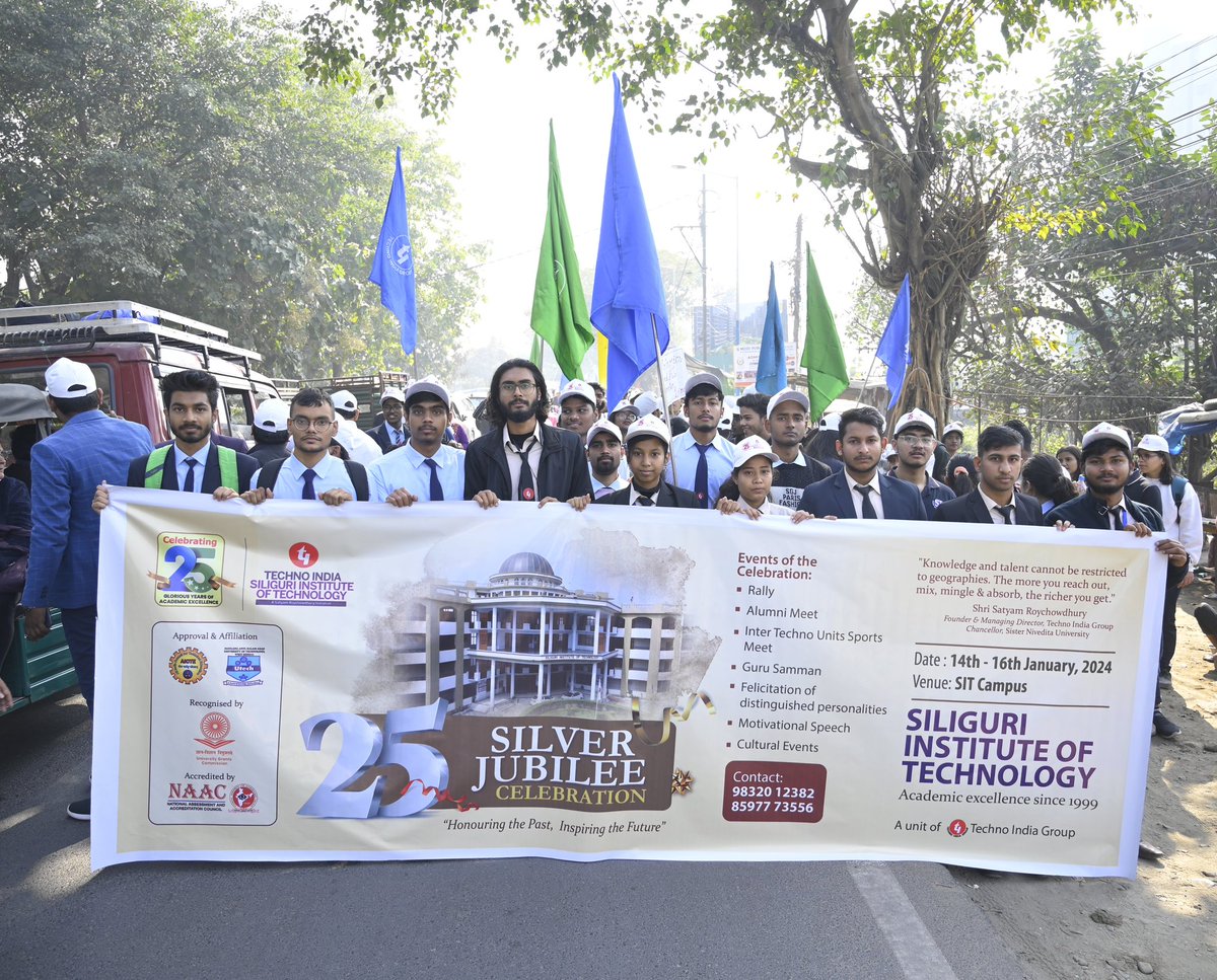 SRConly's tweet photo. My heart brims with happiness to see our Siliguri Institute of Technology (SIT) family smearing the streets of Siliguri with colours of joy to mark the Silver Jubilee celebrations of the institute! 1999 to 2024, what an incredible journey it has been! https://t.co/8SPWlSbXjT