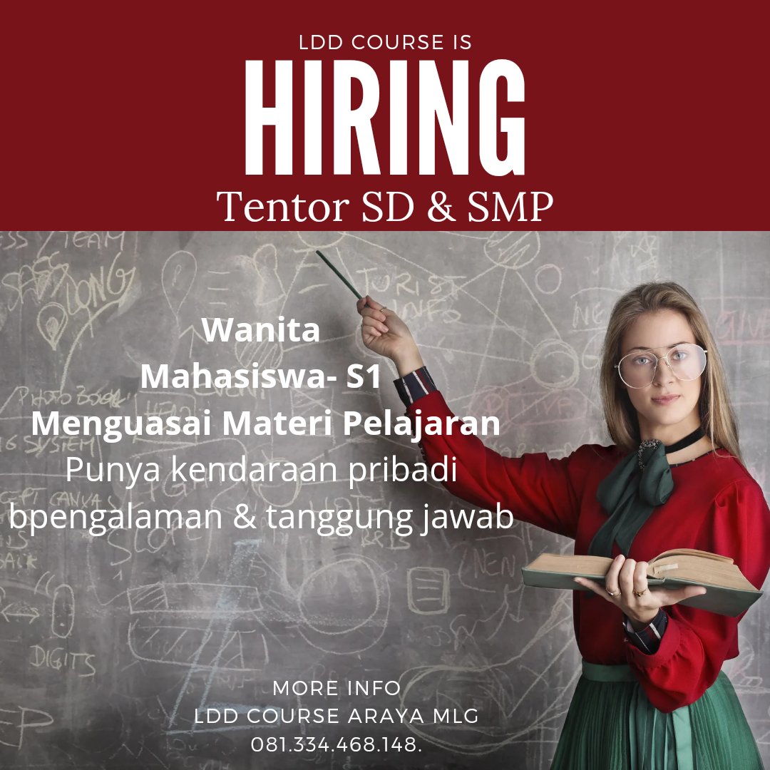 diens_dws's tweet photo. Dibutuhkan  segera Tentor SD dan SMP 
📍Araya ,malang
📞081.334.468.148
@infomalang @yusufgunawan https://t.co/upD8zqhGmB