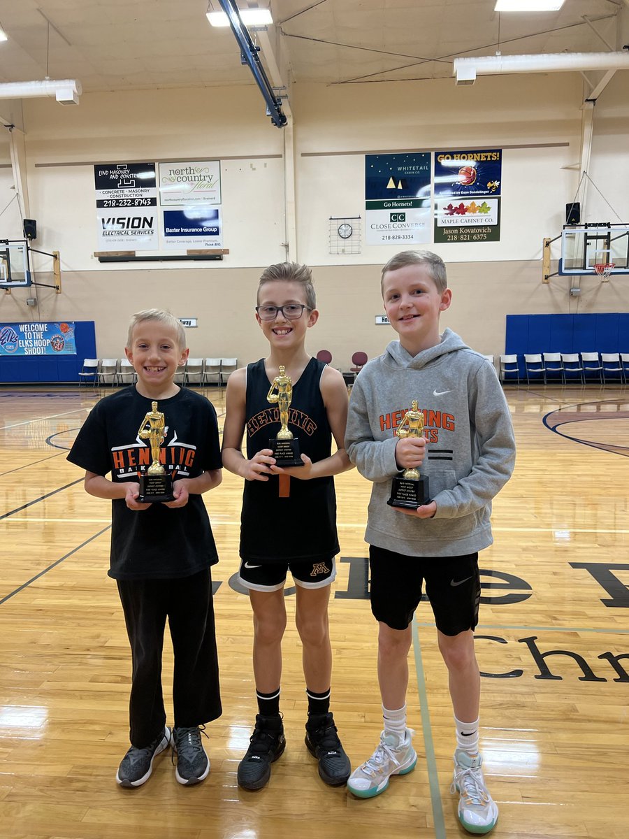 These 3 Hornet hoopers won their respective divisions at the Elks Regional Hoop Shoot this afternoon in Brainerd. All 3 advance to the state level in Hutchinson 🏀🐝 ⁦<a href="/mroscarson/">Mark Oscarson</a>⁩