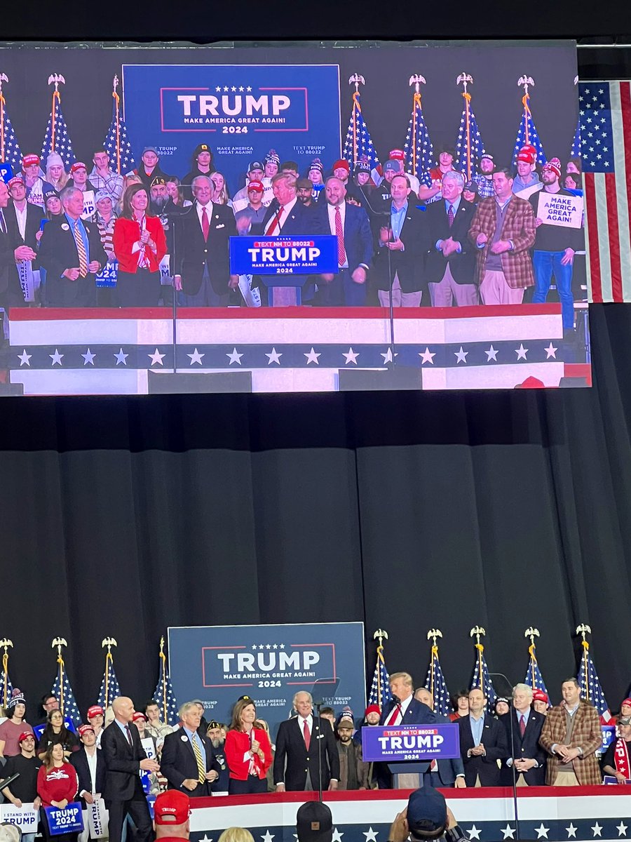 “We’re gonna be there in three weeks so you know what I’m doing? I’m kissing ass” Trump says as he calls a series of South Carolina lawmakers to the stage, including—Gov. McMaster, Lt. Gov. Pamela Evette, AG Alan Wilson & Reps. Russell Fry, Joe Wilson & Will Timmons among others