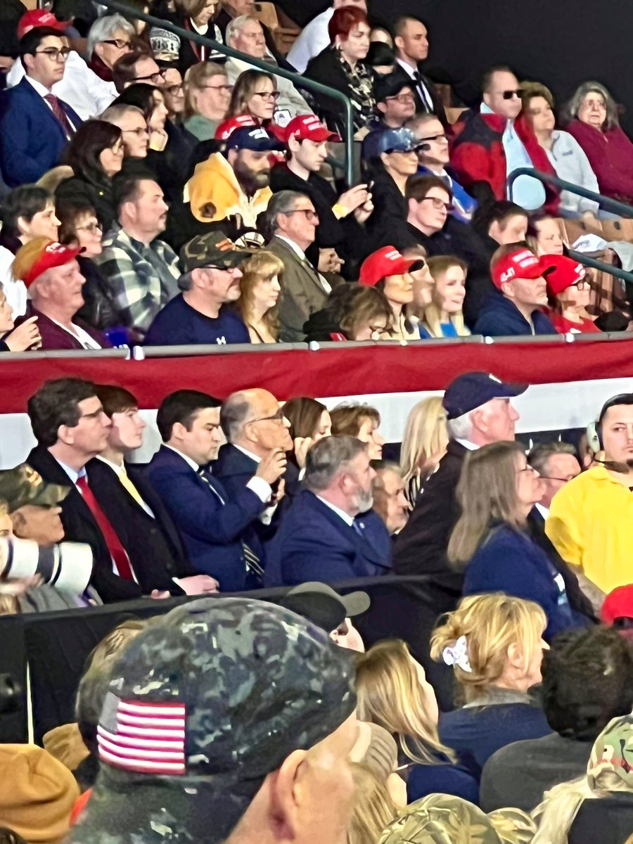 Trump praises Rudy Giuliani, who’s in the audience at his Manchester, NH rally tonight, calling him “the greatest mayor in the history of New York City”