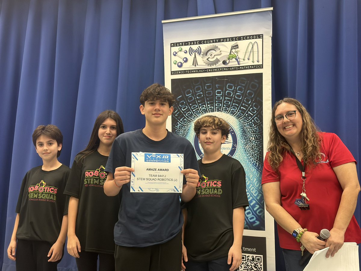 MDCPS’ Robotics Leaders (@mdcpsrobotics) on Twitter photo Congratulations to <a href="/STEMSquadHDMM/">H.D. McMillan STEM Squad</a> team 6441J on earning the Amaze Award 🏆 in today’s <a href="/MiamiLakesK8/">Miami Lakes K-8</a> Second Annual Owlbots <a href="/VEXRobotics/">VEX Robotics</a> IQ Tournament, as we celebrate our #MDCPSDigitalNatives in <a href="/MDCPS/">Miami-Dade Schools</a>! #YourBestChoiceMDCPS <a href="/MDCPSSTEAM/">M-DCPS STEAM</a> <a href="/MDCPSAcademics/">Div of Academics</a> <a href="/STEAMDesignated/">STE(A)M School Designation</a> Congratulations to <a href="/STEMSquadHDMM/">H.D. McMillan STEM Squad</a> team 6441J on earning the Amaze Award 🏆 in today’s <a href="/MiamiLakesK8/">Miami Lakes K-8</a> Second Annual Owlbots <a href="/VEXRobotics/">VEX Robotics</a> IQ Tournament, as we celebrate our #MDCPSDigitalNatives in <a href="/MDCPS/">Miami-Dade Schools</a>! #YourBestChoiceMDCPS <a href="/MDCPSSTEAM/">M-DCPS STEAM</a> <a href="/MDCPSAcademics/">Div of Academics</a> <a href="/STEAMDesignated/">STE(A)M School Designation</a>