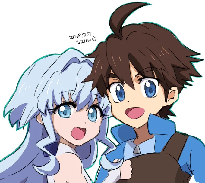 『ガンダムビルドダイバーズ』リクとサラ(その1年前に描いた『ガンダムビルドダイバーズ』時のリクとサラの絵と対になるように描いた絵です!)つまりリクサラすき!