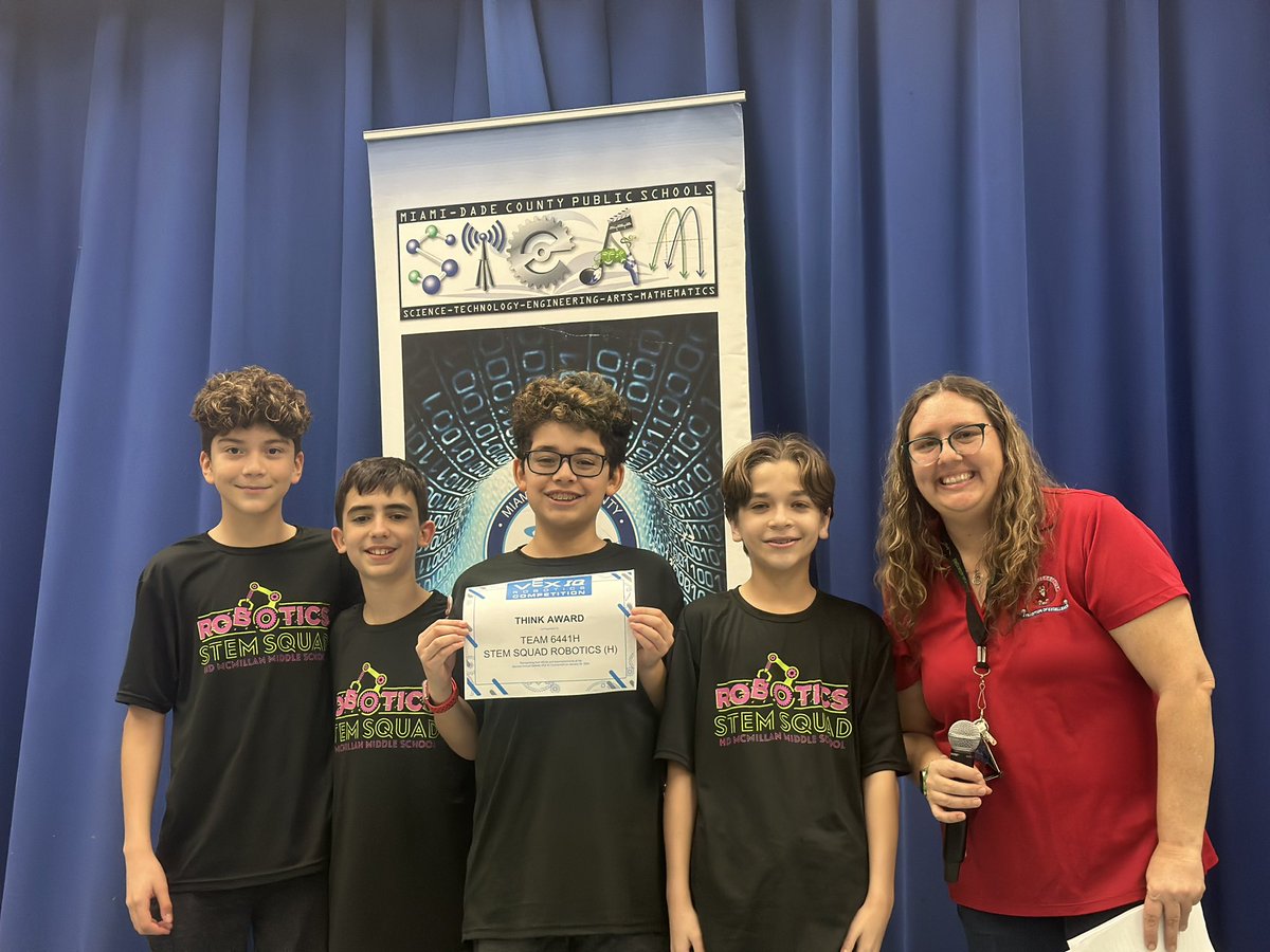 MDCPS’ Robotics Leaders (@mdcpsrobotics) on Twitter photo Congratulations to <a href="/STEMSquadHDMM/">H.D. McMillan STEM Squad</a> team 6441H on earning the Think Award 🏆 in today’s <a href="/MiamiLakesK8/">Miami Lakes K-8</a> Second Annual Owlbots <a href="/VEXRobotics/">VEX Robotics</a> IQ Tournament, as we celebrate our #MDCPSDigitalNatives in <a href="/MDCPS/">Miami-Dade Schools</a>! #YourBestChoiceMDCPS <a href="/MDCPSSTEAM/">M-DCPS STEAM</a> <a href="/MDCPSAcademics/">Div of Academics</a> <a href="/STEAMDesignated/">STE(A)M School Designation</a> Congratulations to <a href="/STEMSquadHDMM/">H.D. McMillan STEM Squad</a> team 6441H on earning the Think Award 🏆 in today’s <a href="/MiamiLakesK8/">Miami Lakes K-8</a> Second Annual Owlbots <a href="/VEXRobotics/">VEX Robotics</a> IQ Tournament, as we celebrate our #MDCPSDigitalNatives in <a href="/MDCPS/">Miami-Dade Schools</a>! #YourBestChoiceMDCPS <a href="/MDCPSSTEAM/">M-DCPS STEAM</a> <a href="/MDCPSAcademics/">Div of Academics</a> <a href="/STEAMDesignated/">STE(A)M School Designation</a>