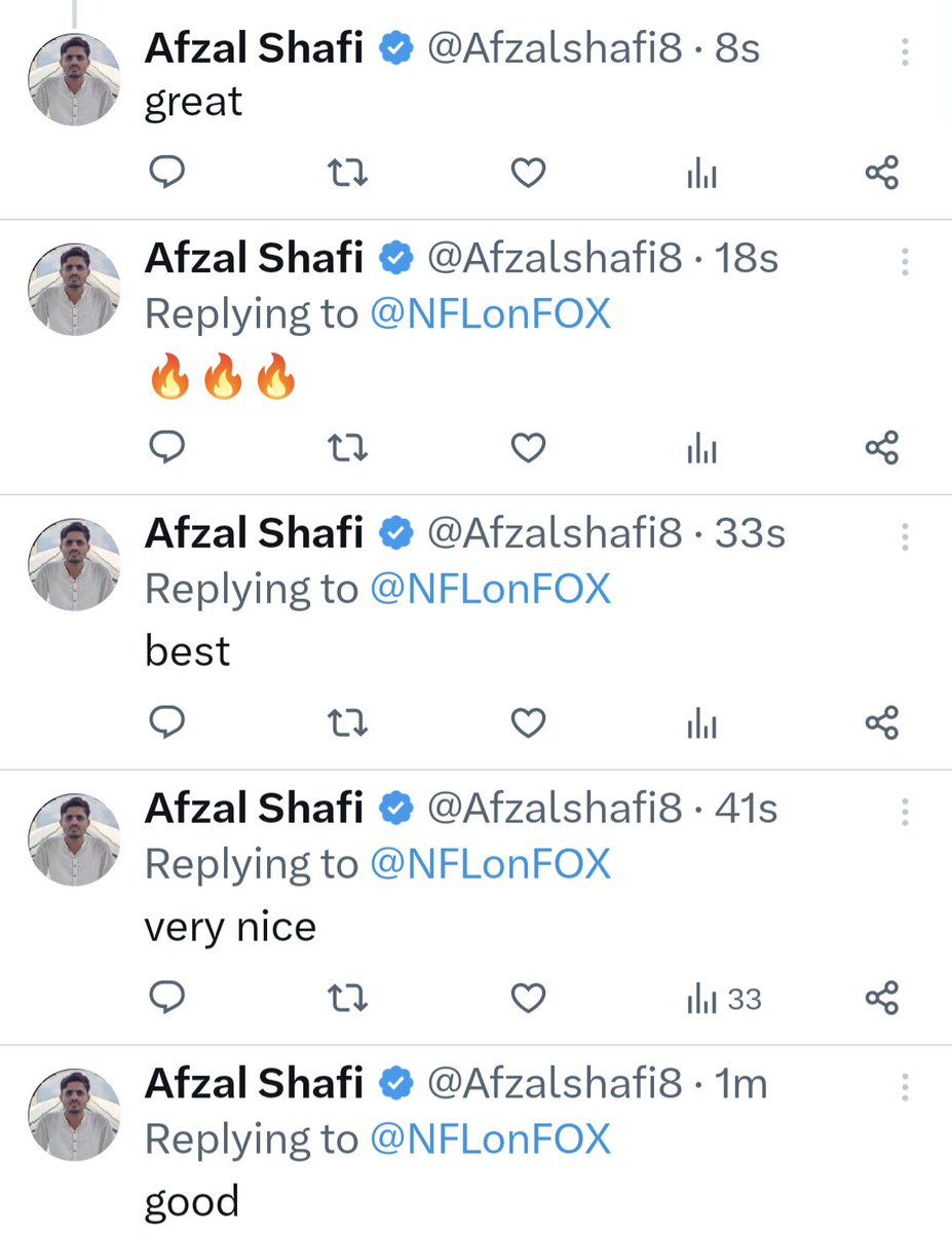@Afzalshafi8 @NFLonFOX Where are these people all leaving similar replies which usually don't correspond with the original tweet coming from?