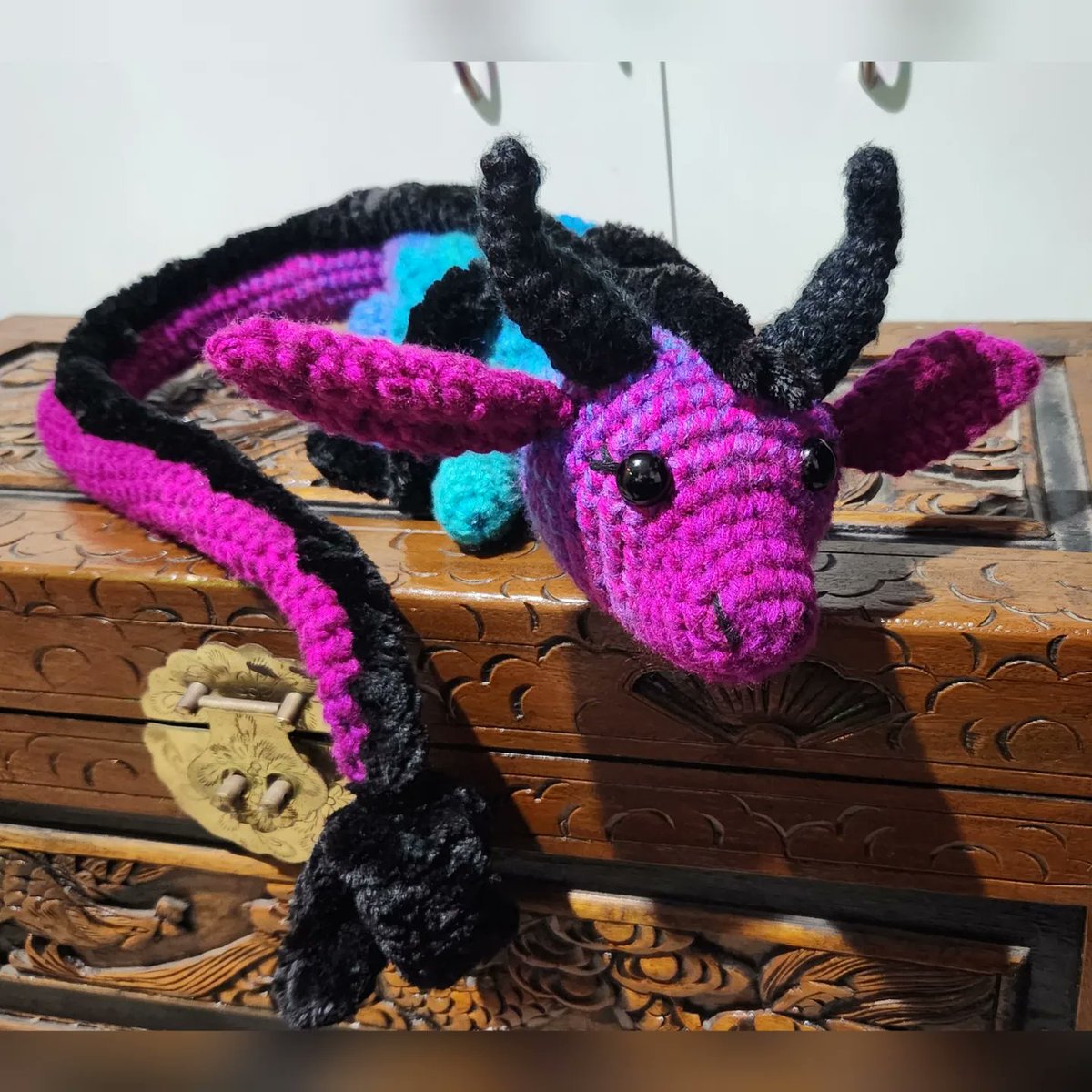 Latest creation.. Winnie The Dragon! By redmills_crochet
 I'll be starting another one for a friendo on stream today! twitch.tv/mangledmelzy
.
#Twitch #twitchstreamer #aussiestreamer #varietystreamer #MangledMelzy #leftycrochet #lefthandedcrochet #crocheting #crochet