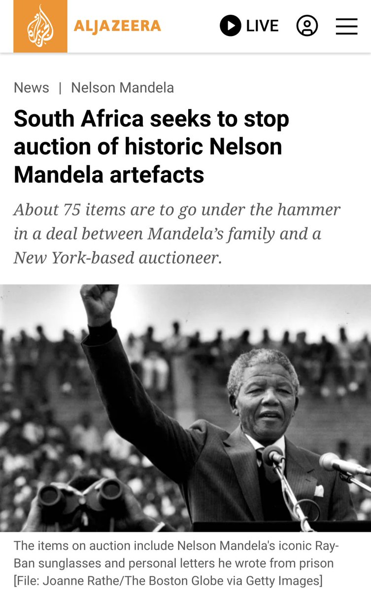 📰 South African government to challenge auction of 75 artefacts belonging to Nelson Mandela, citing historical significance. Auction facilitated by NY-based Guernsey’s and Mandela's family, faced opposition from SA authorities responsible for protecting the cultural heritage.