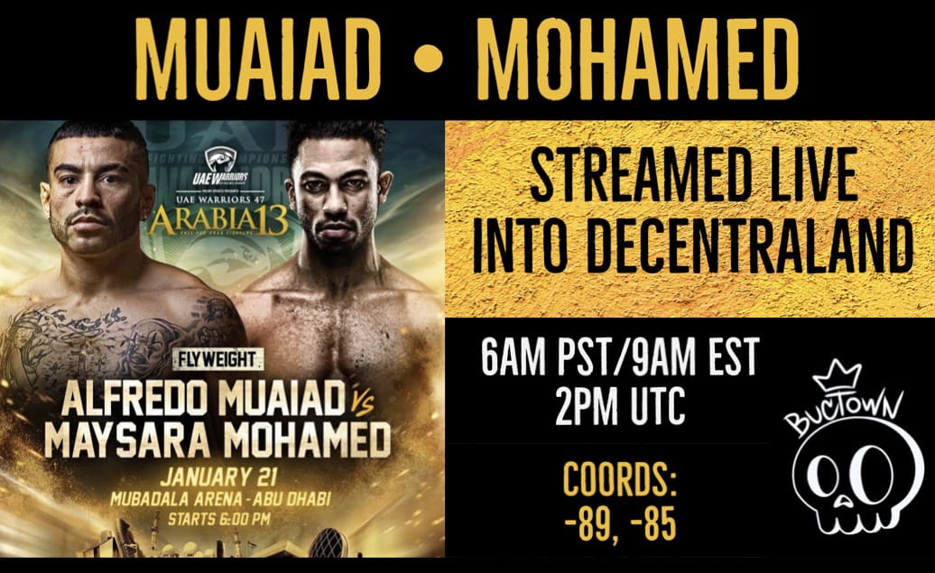 We had such an incredible day 🥹

Join us again tomorrow morning as we cheer on Alfredo Muaiad 🇨🇱 at UAE Warriors 47 + get a chance to win Buctown Wearable giveaway ❤️‍🔥

<a href="/SinfulMeatStick/">SinfulMeatStick.eth</a> <a href="/CanessaDCL/">Canessa 💫💫</a> <a href="/_JayIsip_/">Jay 😎🤍</a> <a href="/RocknRobynn_/">ROBYN ALEXIS ❤️‍🔥</a> 

#DCLFam #Metaverse #UAEWarriors
💛 #BuctownStrong