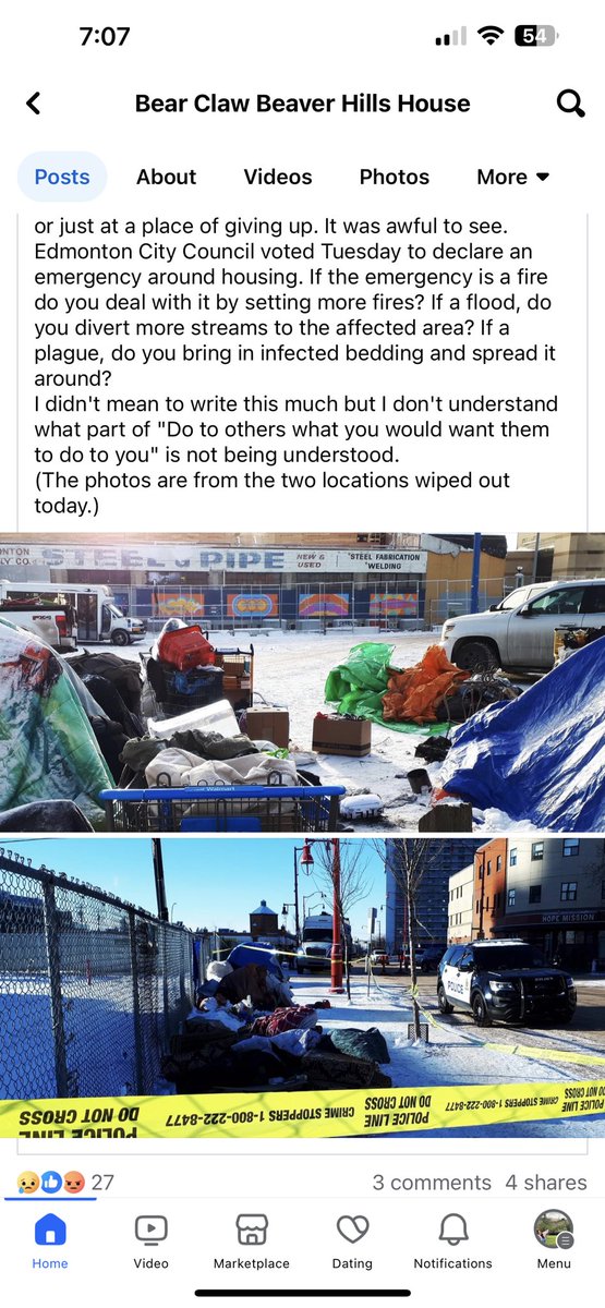 No notice to people living in encampments- police forces full-out in clearance mode. The people are dehumanized & demonized. @CityofEdmonton @AmarjeetSohiYEG @DMMcFee Heavy handily eradicating the most vulnerable, addicted & broken humans. READ