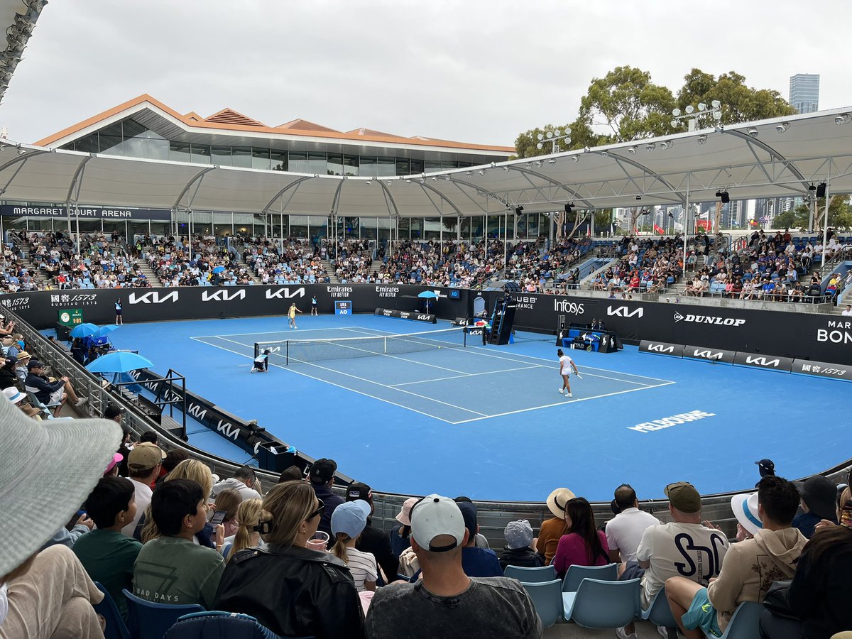 British 14-year-old Hannah Klugman, who won the Orange Bowl last month, makes a successful start to her Australian Open junior campaign. An unusually large crowd here on Court 3 for first-round juniors - Lleyton Hewitt’s 15-year-old son Cruz is on next.