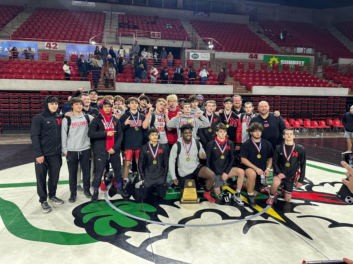 JasonEGranger's tweet photo. Melissa Cardinals Wrestling is the Texas THSWCA State Duals 5A CHAMPS!!! 46-21 over Comal Smithson Valley. 

Nice job boys! 

#FIRSTTIMEINSCHOOLHISTORY #REDRED #CARDINALNATION https://t.co/X7vOzzW8dx