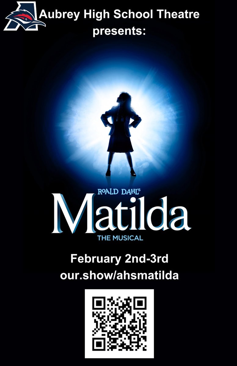Our first musical, <a href="/MatildaMusical/">Matilda The Musical</a> tickets are now on sale! <a href="/aubreyisd/">Aubrey ISD</a> please join us at <a href="/aubrey_ahs/">Aubrey High School</a> February 2nd or 3rd at 7pm or February 3rd at 12:30pm. Let's sell this show out! Come out and support your local HS theatre and band! We can't wait to see you in the audience!