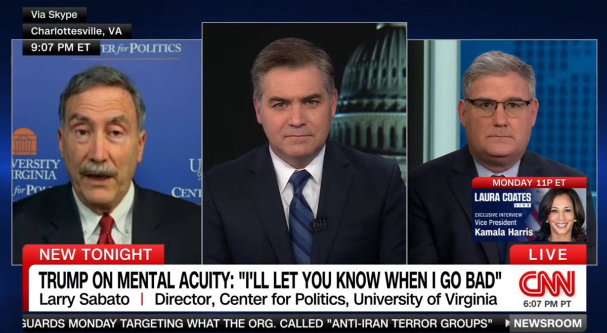 Media: @LarrySabato with @PrestonCNN to @Acosta after #MarkPreston talks about the #Haley-#Pelosi gaffe #DonaldTrump, 77 years old, made on the stump in #NewHampshire -- 'This is an issue that the #Trump campaign doesn't want to have to address right now.' #Sabato: 'It is ironic.…