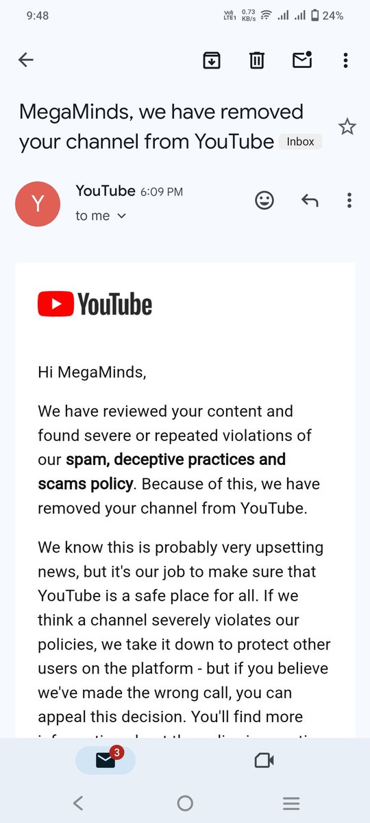 MegaMindsRaja's tweet photo. MegaMinds Channel removed‼️
No strike, no violation but straight delete🤷‍♂️@TeamYouTube @YouTube
Please explain whose boots you licked to do this to my Channel. MegaMinds is about patriotism and uniting the nation and all its people. I have made more than 210 videos. Pl give backTq https://t.co/6GbfEiTdGw