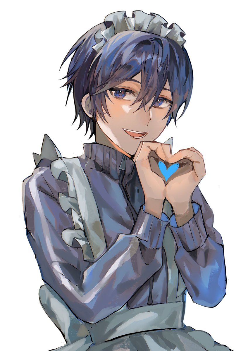 kaito (vocaloid) heart hands 1boy male focus maid headdress heart solo blue eyes  illustration images