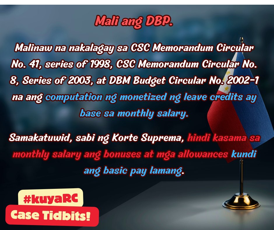 CPALawyerRCB's tweet photo. [1/2] Para sa mga kawani ng gobyerno🇵🇭

Good faith at violation of right to speedy disposition of cases pwedeng depensa para hindi na magrefund ng disallowed benefits.

#KuyaRC
#CaseTidbits
#BatasAtBayan https://t.co/aem03WtgeB