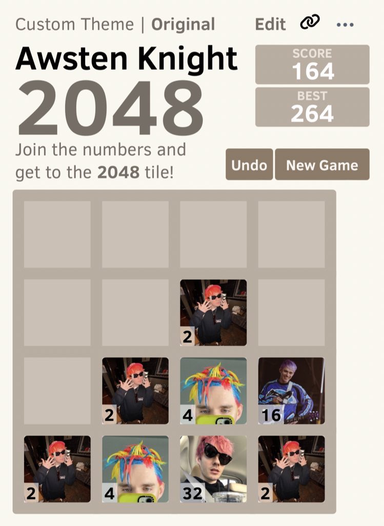 HEY PARXIES I made an Awsten themed 2048 enjoy <3

 cesoid.com/2048?theme=7zy…