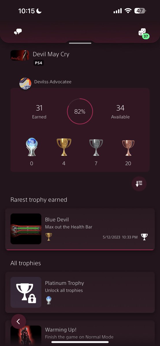 This game is kicking my ass once again. Im on vergils fight part 2 and man it’s not easy. Im on DMD mode to so I die in like 3 hits. But I’m gonna get this plat by tomorrow or Monday I’m hoping.  This will be my first DMC game plat out of the trilogy #platco #smalltimestreamer
