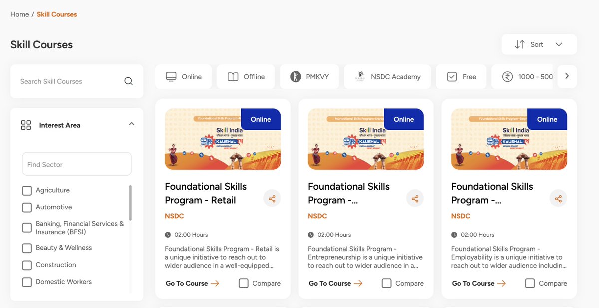 It is so f*cking cool that the Indian government runs their own skill certification programs with online courses. You can learn anything from carpentry to hair dressing. And many of the courses are free.