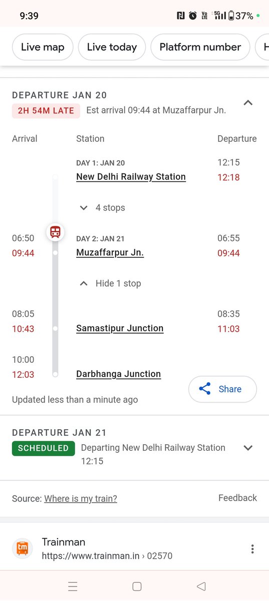 DevYadav101's tweet photo. @RailMinIndia @AshwiniVaishnaw @RailwaySeva 
महोदय, बुलेट ट्रेन का सपना दिखाने से पहले सुपरफास्ट एक्सप्रेस को समयबद्ध चलाएं।
ट्रेन संख्या 02570 दिनांक 19.01.2024, लगभग 3 घंटे देर है... गंतव्य स्टेशन तक पहुंचने में न जाने और कितने घंटे देर होंगी। https://t.co/prr2S1O99U
