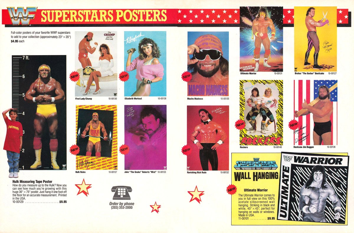 WWF Superstars Posters! 📌 #WWF #WWE #Wrestling #HulkHogan #RandySavage #MissElizabeth #JakeRoberts #RickRude #BrutusBeefcake #TheRockers #JimDuggan #UltimateWarrior