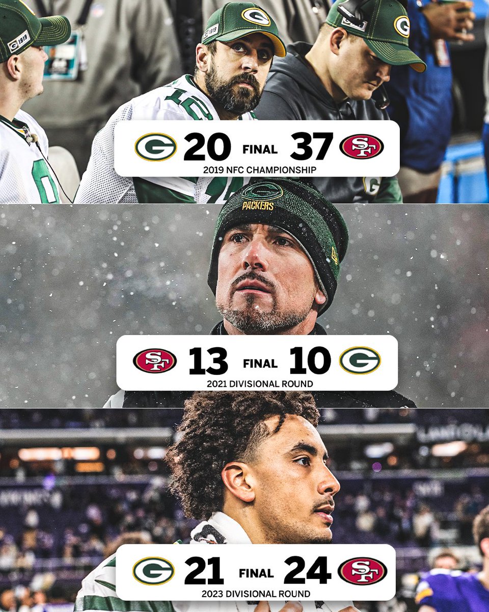 The Packers have not fared well against the 49ers in the playoffs as of late.