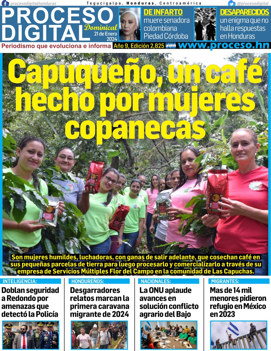 ProcesoDigital's tweet photo. #PORTADA @ProcesoDigital Domingo 21.01.2024. #Honduras #Entrevista #Café #capuca #PiedadCordova https://t.co/LVgcIBP1O9