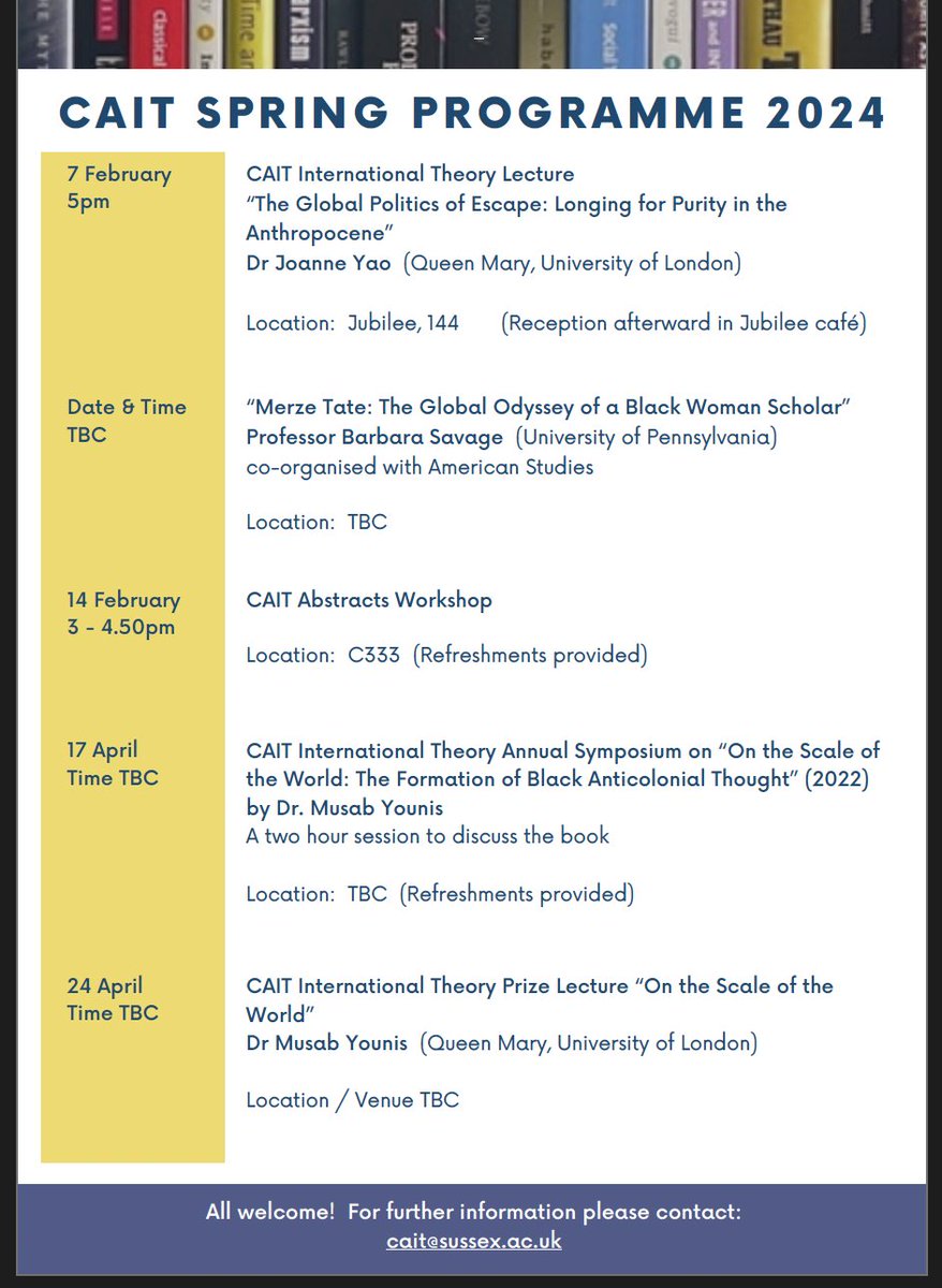 We are please to announce our Spring 2024 programme of events. If you have any queries please contact us via: cait@sussex.ac.uk | 1/2 @SussexUni @SussexGlobal @SussexDev @IRSussex @SussexGeog @SussexAsia @CGPE_Sussex